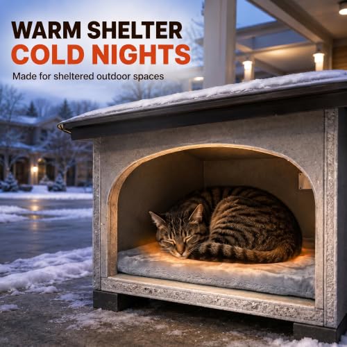 Outdoor & Indoor Pet Heating Pad for Cats & Small Dogs, Auto Maintains 100.4-107.6°F, Faux Rabbit Fur, Waterproof Base, 1.8m Bite-Resistant Steel Cord, Washable Cover, Cat House & Dog Bed, 20x16 Inch - view 2