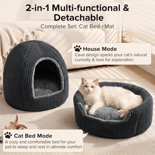 2-in-1 Cat Beds for Indoor Cats Cave Enclosed Bed with Washable Pillow - view 2
