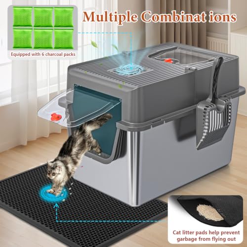XXL Stainless Steel Litter Box with Lid, 24''x16''x17'' (12 '' Height Bottom Basin) Enclosed Stainless Steel Litter Box, Leak Proof High Edge, Suitable for Large Cats and Multiple Cats - view 6