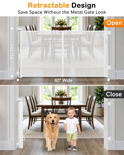 Reinforced 60" Wide Retractable Dog Gate, 5 Ft Mesh Retractable Baby Gates - view 4