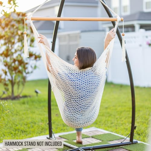 Hanging Hammock Chair, Caribbean Rope Swing Chair Wood Spreader Bar - view 7