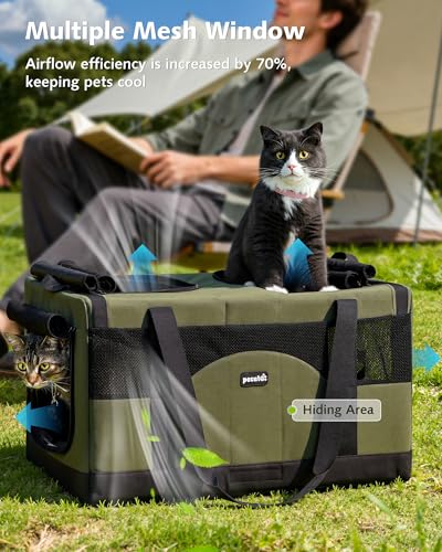Large Cat Carrier, Soft Double Pet Crate for 2 Cats Travel, Green - view 5