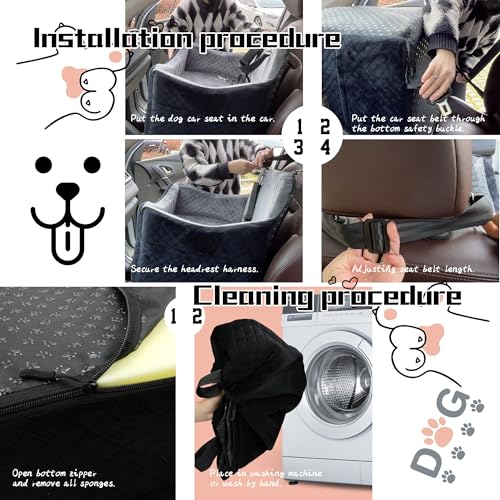 Dog Car Seat for Small/Medium Dogs,Pet Booster Seat with Harness,Memory Foam and Velvet,Safety Comfy Car Travel Pets Carrier,Interior Elevate,Washable and Detachable,Storage Pocket.(H-Black/Brown) - view 6