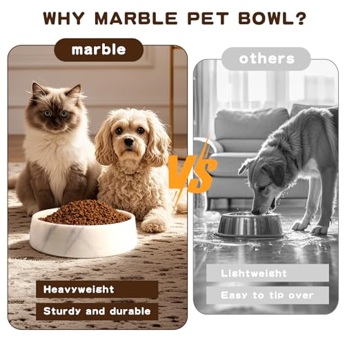 White Marble Dog Bowl, Non-Slip Dog Food Water Bowl, Small Weighted Stone Dish, Natural Marble Heavy Pet Bowl, Easy to Clean, Gifts for Cat Lovers, Perfect Cat Dog Gifts, Holds 4 Cups(5 lbs) - view 4