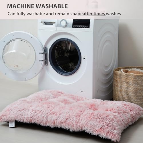 Dog Beds for Large Dogs, Plush Dog Crate Bed Fluffy Cozy Kennel Pad for Sleeping &Ease Anxiety, Washable Pet Mats with Anti-Slip Bottom for Large Medium Dogs, Pet Bed, Pink - view 5