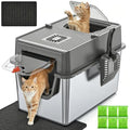 XXL Stainless Steel Litter Box with Lid, 24''x16''x17'' (12 '' Height Bottom Basin) Enclosed Stainless Steel Litter Box, Leak Proof High Edge, Suitable for Large Cats and Multiple Cats
