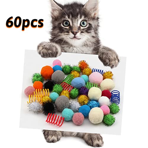 60 Pack Cat Toys - Assorted Kitten, Mouse, Crinkle & Pom Pom Balls - view 6