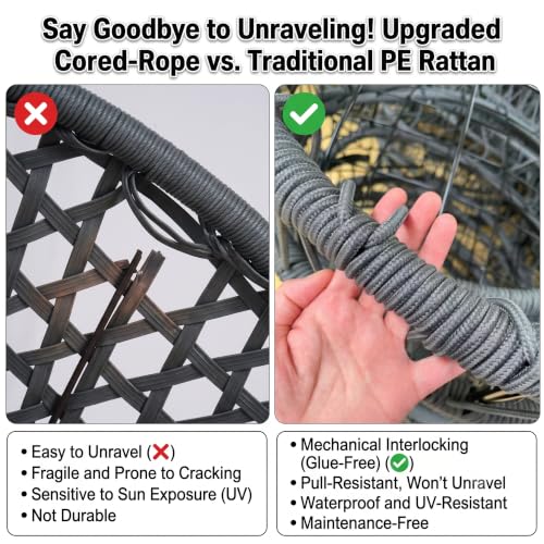 Hanging Egg Chair with Stand, Foldable Swing Hammock Chair, All-Weather Core-Spun Polyester Rope, Yarn-Dyed Cushion, 350LBS, Indoor Outdoor Patio Balcony (Dark Grey) - view 2