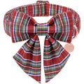 Christmas Plaid Dog Collar with Bow, Red and Blue Check Adjustable Pet Collar with Quick Release, Christmas Stripes Bowtie Collar for Small Medium Large Dogs S