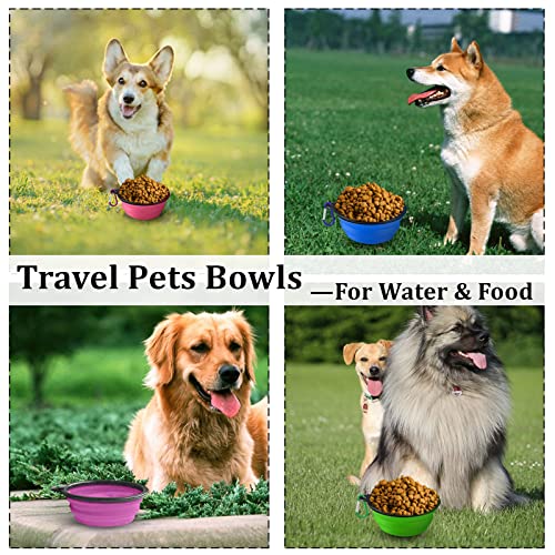 4 Pack Collapsible Dog Bowl Portable Foldable Travel Pets Bowls Cats Water Feeding Food Bowls Silicone Expandable Cup Dish Puppies for Walking Camping Outdoors with Carabiner Clip - view 3