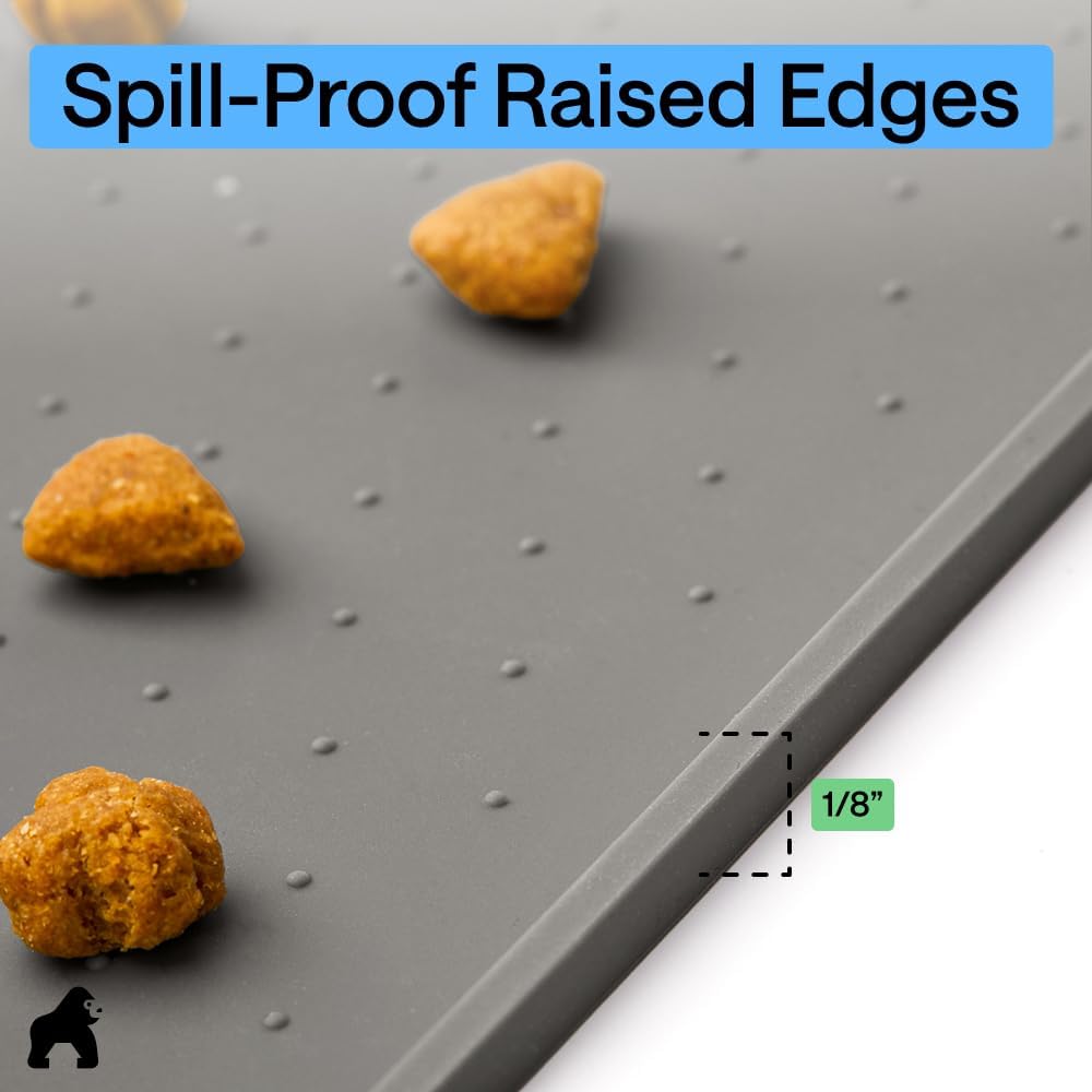 100% Waterproof Raised Edge BPA Free Silicone Pet Feeding Mat, Dog Cat Food Mats Contain Spills Protects Floors, Placemats for Cats and Dogs Water Bowl, 18.5x11.5, Gray - view 7