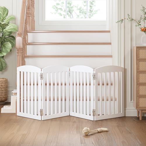 Wooden Freestanding Foldable Dog Gate, 96" Extra Wide 28" Tall - view 4