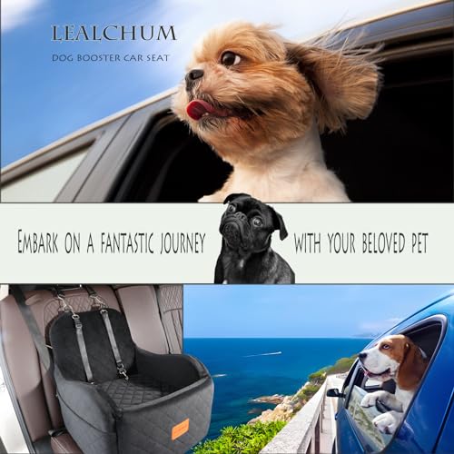 Dog Booster Car Seat for Small/Medium Dogs Up to 35lbs,Elevated Cushion Fits in Front/Back Seat,Fully Detachable and Washable,2 Storage Pockets & Dog Leashes,Easy to Install(Black,Medium) - view 6