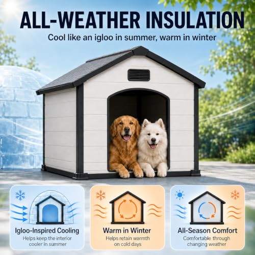 43" Large Dog House Outdoor, Waterproof Durable Resin Dog Kennel - view 3