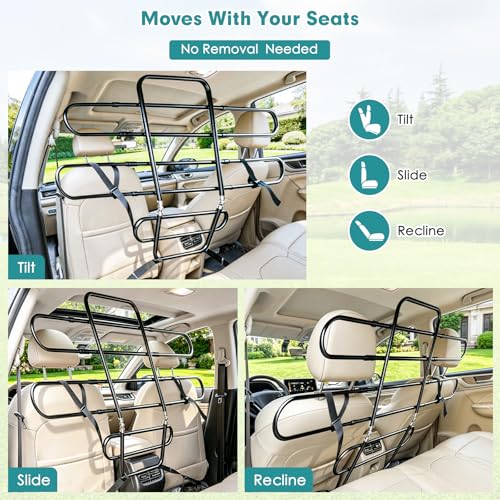 Dog Car Barrier for SUV, Adjustable 40.5"-58.3" Dog Car Divider for Cargo Area and Backseat, Moves with Seats, Metal Pet Barrier for SUVs, Trucks, Sedans,with Tightening Nylon Straps, Black - view 4