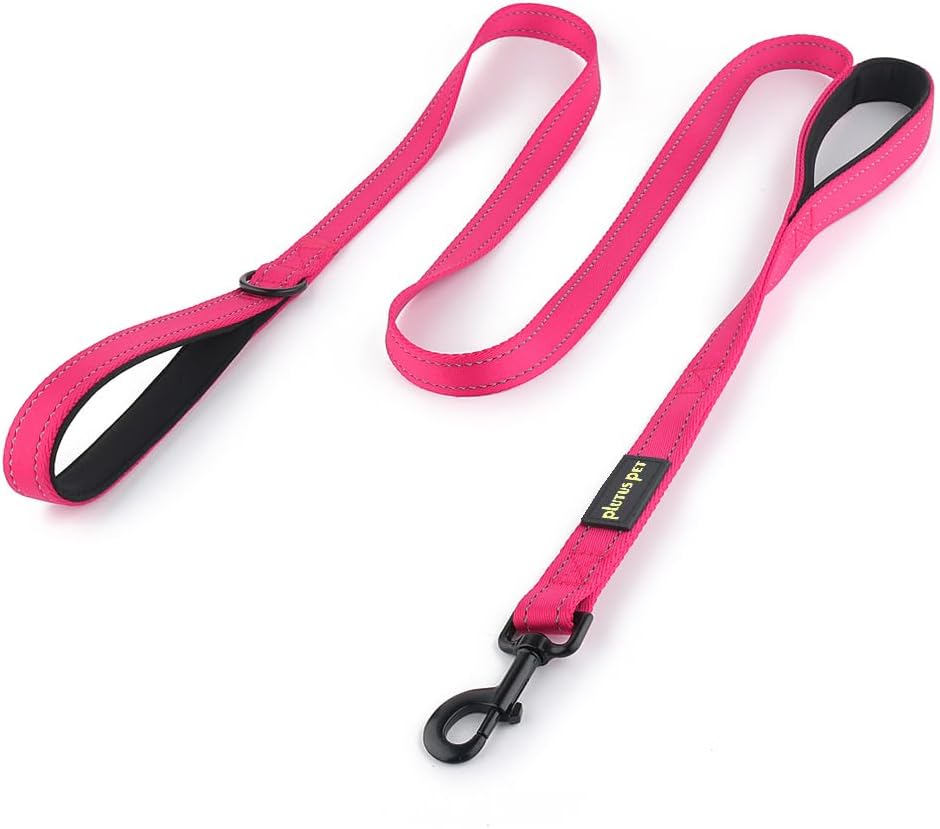 Double Handle Dog Leash, 6 FT Long, for Medium Large Dogs | Reflective Nylon, Soft Padded 2 Handles, Heavy Duty for Training, Dual Handle Lead, 6 FT x 1”, Pink