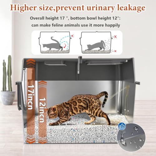 XXL Stainless Steel Litter Box with Lid, 24''x16''x17'' (12 '' Height Bottom Basin) Enclosed Stainless Steel Litter Box, Leak Proof High Edge, Suitable for Large Cats and Multiple Cats - view 3