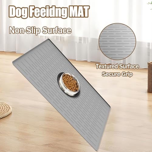 40"x30" Extra Large Silicone Pet Food Mat, XXL Pet Feeding Mat with Raised Edges, Waterproof Dog Bowl Mat for Food and Water, Cat and Dog Placemat for Floors, Light Gray - view 5