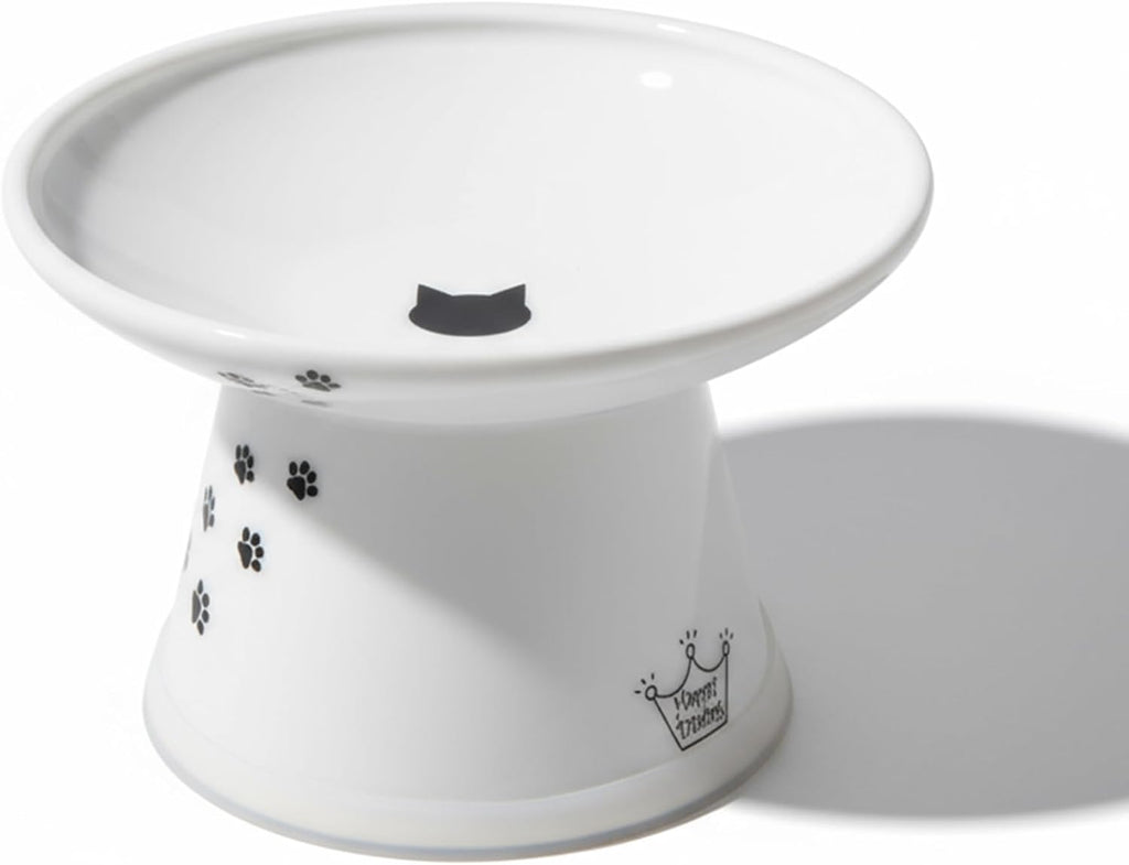 Ceramic extra-wide elevated cat food bowl