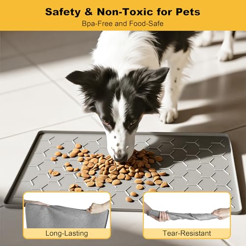 Silicone Dog Cat Food Bowl Mat, Waterproof Raised Edge, 24'' x 16'' - view 3