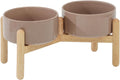 Elevated Dog Bowls Ceramic Dog Bowls with Stand, Dog Food Bowl | 6.1” Raised Dog Bowls with Non-Slip Wood Stand, Dog Food and Water Bowl Set, Double Dog Feeding Bowls for Small & Medium Dogs