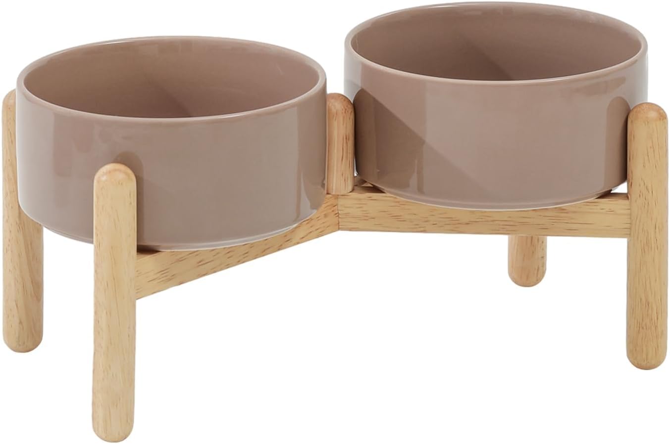 Elevated Dog Bowls Ceramic Dog Bowls with Stand, Dog Food Bowl | 6.1” Raised Dog Bowls with Non-Slip Wood Stand, Dog Food and Water Bowl Set, Double Dog Feeding Bowls for Small & Medium Dogs