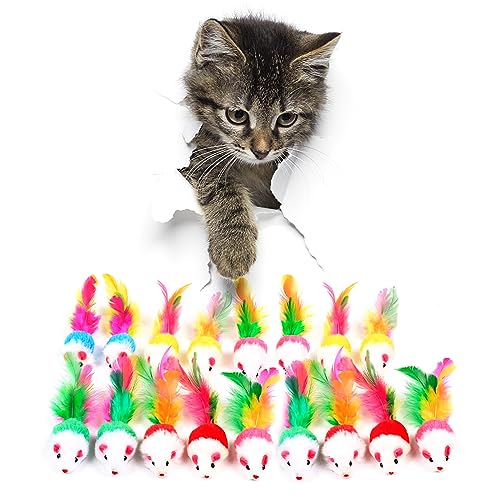 Cat Mouse Toys 17 Pack, Interactive Cat Toys for Indoor Cats, Catnip-Scented Plush Mice with Feather Tails & Rattle Sound, Kitten Toys for Entertainment, Exercise & Hunting Play