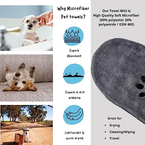 Microfiber Pet Towel Mitts - Paw Cleaning and Drying Mitts/Gloves for Dogs and Cats (Gray, Large - 2 Pack) - view 4
