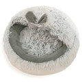 LIEMUAO Cat Beds for Indoor Cats Round Donut Cave Hooded Pet Bed Soft Cat Sleeping Enclosed House Machine Washable Pet Igloo Tent for Small Dogs, Puppy, Rabbit (L(19.7"x19.7"x3.1"), Grey)