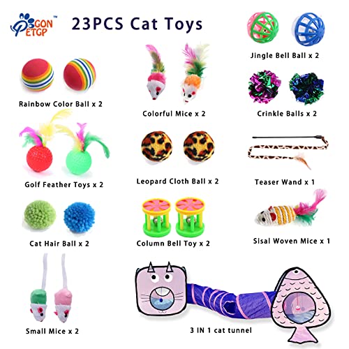 GONPET Set for Indoor Cats: 23 PCS Kitten Toys, Incl. Collapsible Pet Tunnel, Interactive Cat Teaser Wand & Balls - view 5