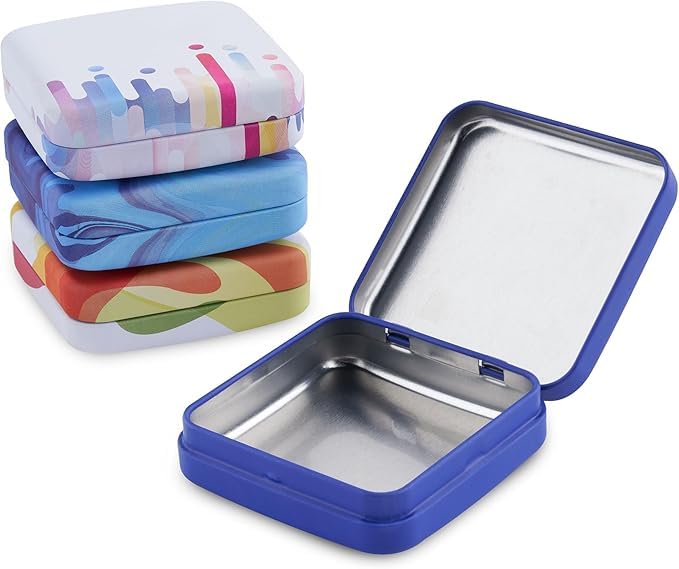 Lens Cleaning Accessory Tin Box Containers with Hinge Lids, Set of 4
