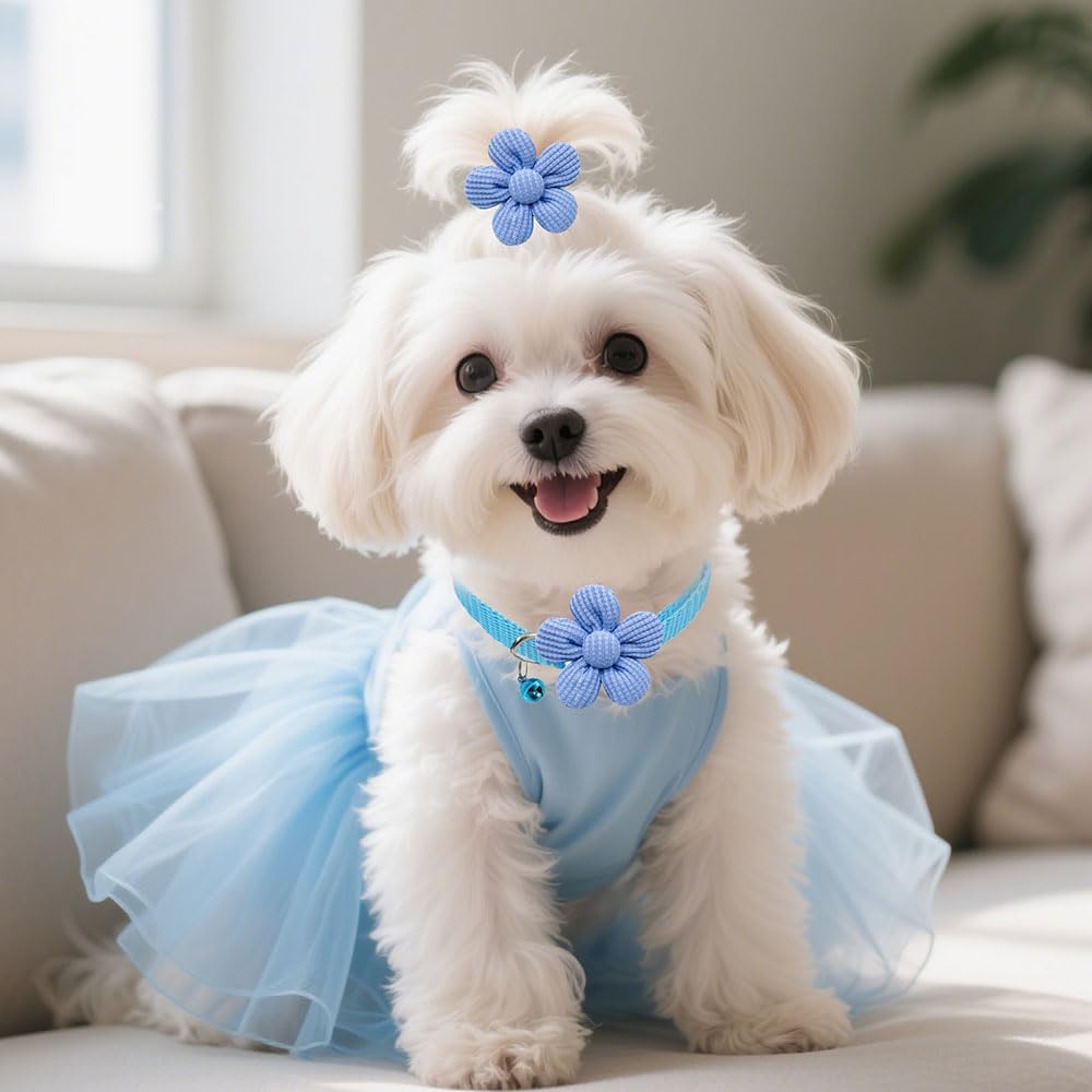36pcs floral pet collar & hair bows, grooming accessories for puppies & cats | 36pcs floral pet set; 24 hair bows & 12 adjustable bell collars, multi-color for kittens & tiny pets all occasions - view 5