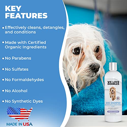 (Short Pins) Pet Rubber Bath Brush and Dog Shampoo (Bundle) - for Shower Scrubbing & Soothing Massage and Dog Shampoo, Conditioner & Detangler - Made in The USA - view 6