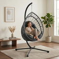 Hanging Egg Chair with Stand, Foldable Swing Hammock Chair, All-Weather Core-Spun Polyester Rope, Yarn-Dyed Cushion, 350LBS, Indoor Outdoor Patio Balcony (Dark Grey)