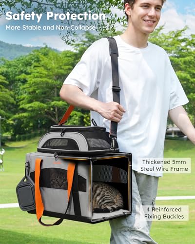 Cat Carrier,Top Expandable Dog Crate for Travel, Grey - view 2