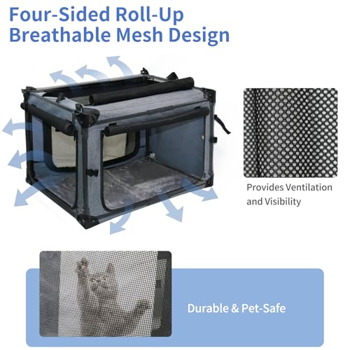 Collapsible Dog Crates for Large Dogs Portable Soft Sided Travel Dog Carrier for Indoor & Outdoor, 4-Door Foldable Pet Kennel with Durable Mesh Windows (Gray, 24.0" L x 17.0" W x 17.0") - view 3
