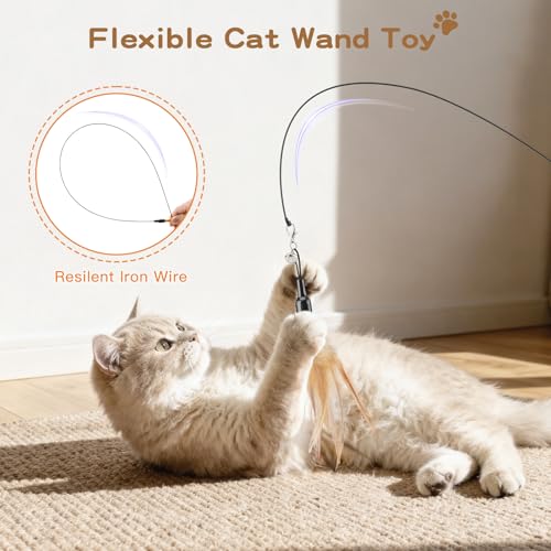 Cat Feather Wand Interactive Toy, 2 Feathers + 1 Wand with Bell - view 2