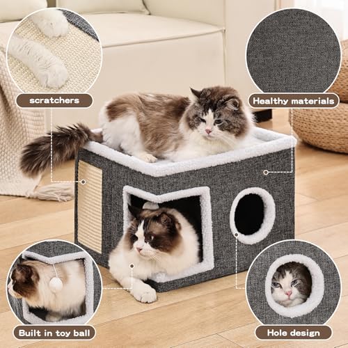 Large Cat Houses for Indoor Cats with Fluffy Ball and Scratch Pad - view 2