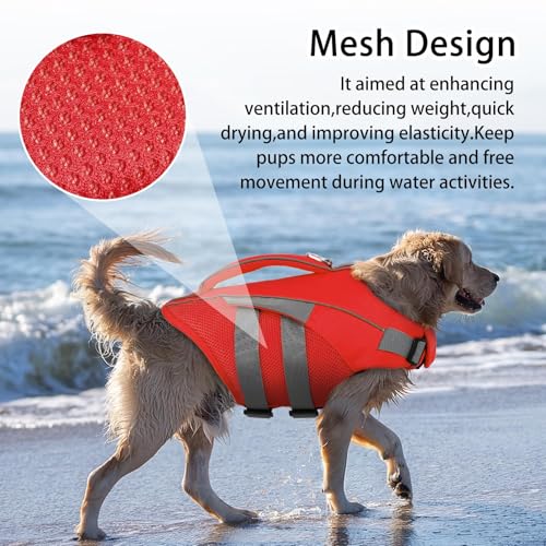 Dog Life Jacket,Reflective Dog Life Vest for Swimming Boating,Ripstop Dog Swimsuit with Rescue Handle,Adjustable Pool Float for Small Medium Large Dogs,Pet Safe Lifesaver with Superior Buoyancy - view 6