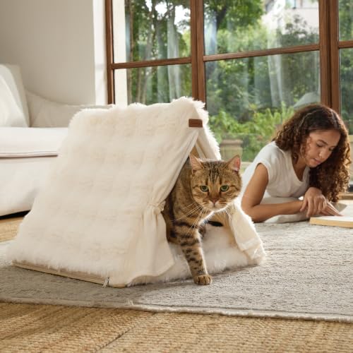 Cat Cave Bed, Sturdy Frame Washable Cat Tent Bed with Curtain - view 5