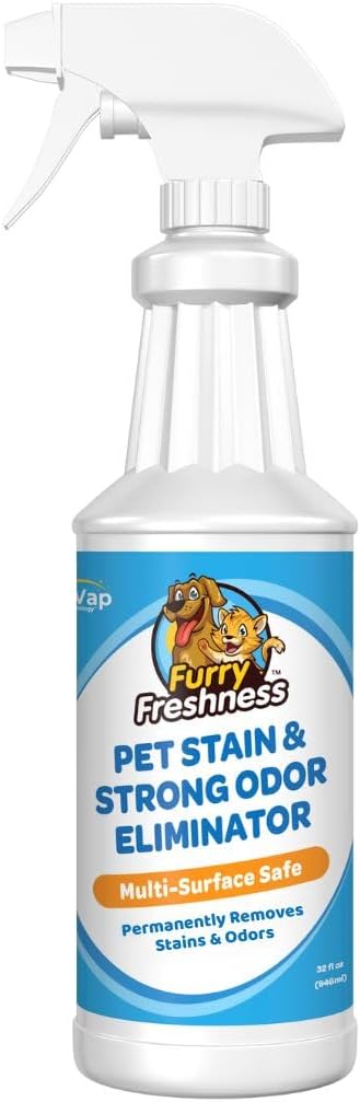 Extra Strength Cat or Dog Pee Stain & Permanent Odor Remover + Smell Eliminator -Removes Stains from Pets & Kids Including Urine or Blood- Lifts Old Carpet Stains- 32oz Spray