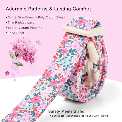 Floral Dog Collar, Cute Girl Dog Collars - Pastel Wildflowers Pattern Spring Summer Puppy Collar, Adjustable Female Dog Collars for Small Medium Large Dogs S - view 4