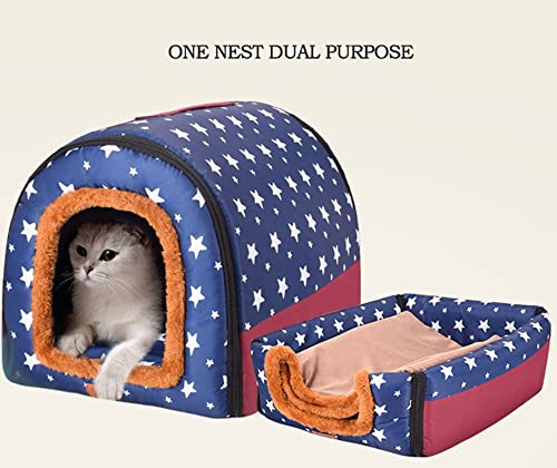 Medium Large Jumbo Dog Bed Dog House with Roof,Warm Heated Cushion Igloo 2 In 1 Portable Dog House Kennel Washable Comfy Calming Wicker Pet Sofa Bed,S - view 3