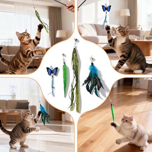 Cat Toys Interactive Feather Teaser Wand Set, 11 Pack Retractable Cat Fishing Pole Toy with Assorted Replaceable Attachments & Bells, Fun Hunting Exercise Toys - view 7