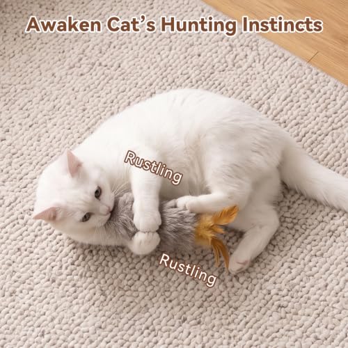 Plush Cat Toy Migi-Fluffy, 2-Pack, Natural Feather & Catnip, Soft Fluffy Tail & Interactive Hanging Ring for Wand Attachment, Durable Bite-Resistant Kitten Teaser for Indoor Play - view 2
