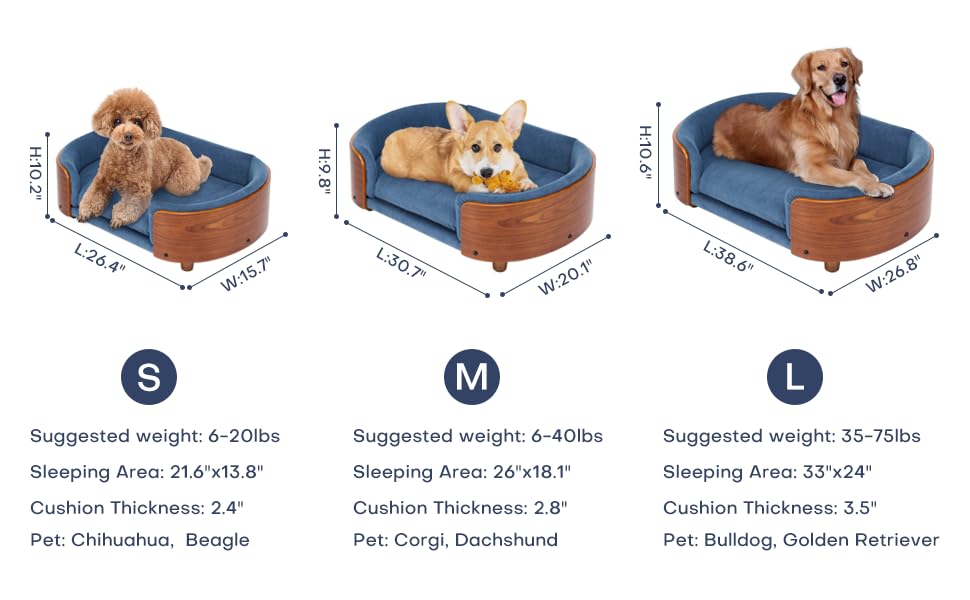 Elevated Dog Bed Pet Sofa with Solid Wood Legs and Bent Soft Backrest, Pet Cat Stool Bed with Velvet Cushion,for Large and Medium Size Dogs Kitten, Large Size - view 6