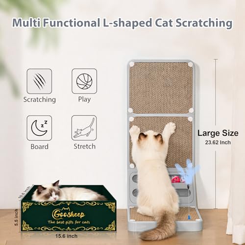 Cat Scratching Board Cat Scratching Post,2-in1 L Shaped Cats Cardboard Scratcher with Box, Kitten Scratcher Ball Wall Scratchers Pad for Indoor Cats Grey - view 4