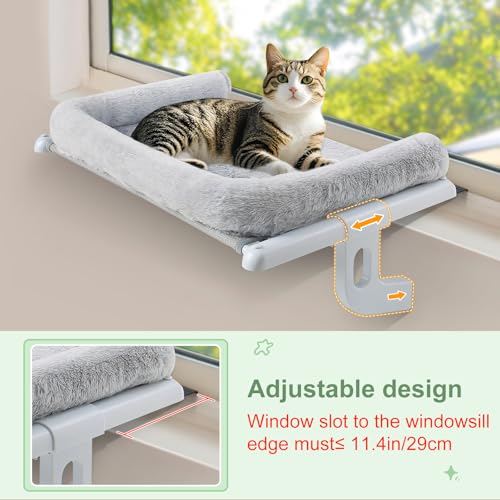 Cat Window Perch Hammock Sturdy Windowsill Bed Seat for Large Cats No Drilling No Suction Adjustable Kitty Shelf with Washable Cover Easy Assembly Holds up to 40 lbs 24.8 * 15 in (Grey, L) - view 3