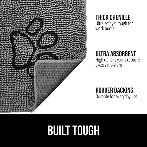 Bath Rug Shag and Pet Blanket, Chenille Doormat in 30x20 Inch Quick Dry Soft Microfiber in Paw Gray, Throw Blankets in 30x70 Inch Washable in Gray Black Paw, 2 Item Bundle - view 2