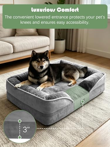 Orthopedic Dog Bed with Sides - Dog Sofa Beds for Medium Dogs, Supportive Foam Pet Couch Bed with Washable Removable Cover, Waterproof Lining and Non-Slip Bottom, Grey - M - view 3